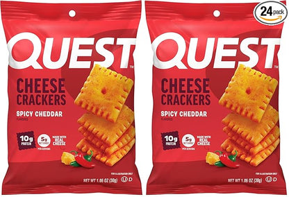 Quest Nutrition Cheese Crackers,Spicy Cheddar Blast,10g of Protein,Low Carb,Made with Real Cheese,(1.06 oz Bags),(Pack of 24)