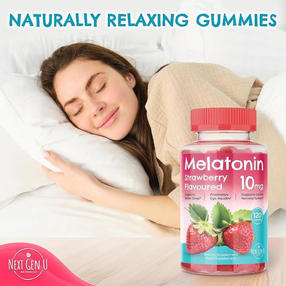 Melatonin Gummies - 10 mg Dietary Supplement - Strawberry Flavored - 120 Vegan Gummies - by NextGenU