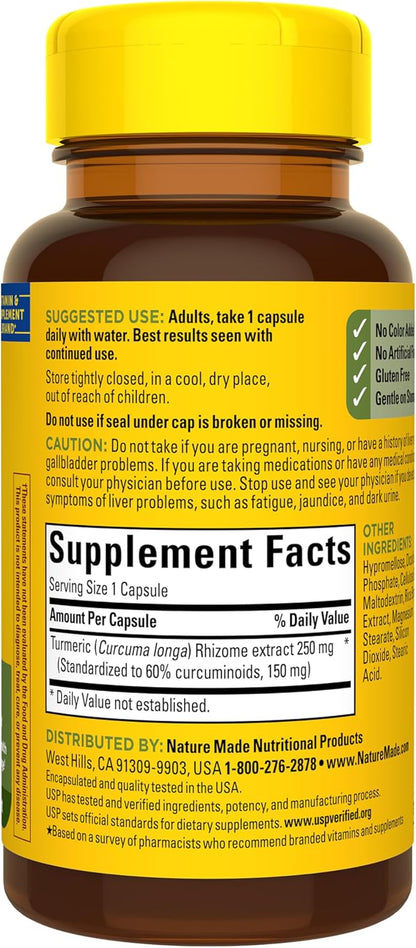 Nature Made High Absorption Turmeric Curcumin Supplement Capsules, Turmeric Supplement, Muscle and Joint Support, 30 Capsules, 30 Day Supply