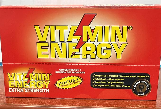 Vitamin Energy Focus+ Extra Strength Energy Shot Tropical Infusion 12 Pack, 260mg Natural Caffeine, B-Vitamins, CoQ10, Amino Acids, Focus, Productivity & Clarity, Zero Sugar, Gluten-Free, 1.93 fl oz