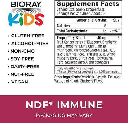 BIORAY Kids NDF Immune, Blueberry - 2 fl oz - Immune Support & Toxin Remover - Non-GMO, Vegan, Gluten Free - Approx. 30 Servings