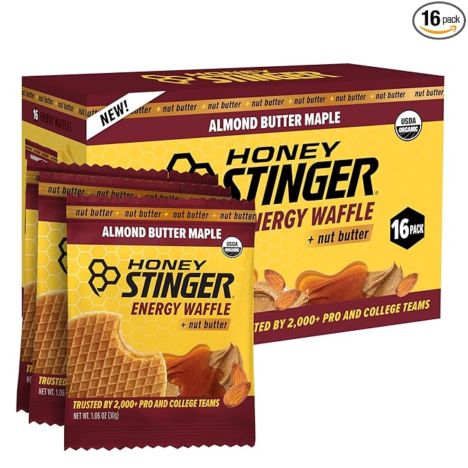 Honey Stinger Organic Almond Butter Maple Waffle, Energy Stroopwafel for Exercise, Endurance and Performance, Sports Nutrition for Home & Gym, Pre and Post Workout, 16.96 Ounce (Pack of 16)