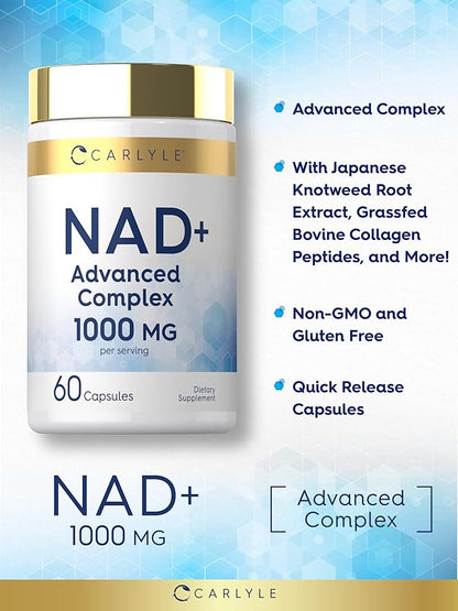 Carlyle NAD+ Supplement for Women & Men | 1000 mg | 60 Capsules | Advanced Complex with Resveratrol and Collagen | Non-GMO & Gluten Free