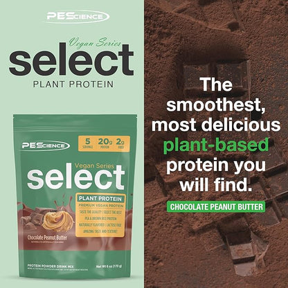 PEScience Select Vegan Protein Powder, Plant Based Protein Powder, Amazing Taste, Smooth Texture, Pea and Brown Rice Blend, Dairy Free, Lactose Free, Gluten Free - Chocolate Peanut Butter, 5 Servings