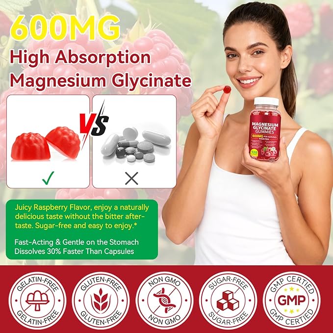 Magnesium Glycinate Gummies 600MG, High Absorption Magnesium Supplement for Women, Men and Kids - Muscle Support | Sleep, Focus & Relaxation | Sugar Free | Vegan | 120 Chews