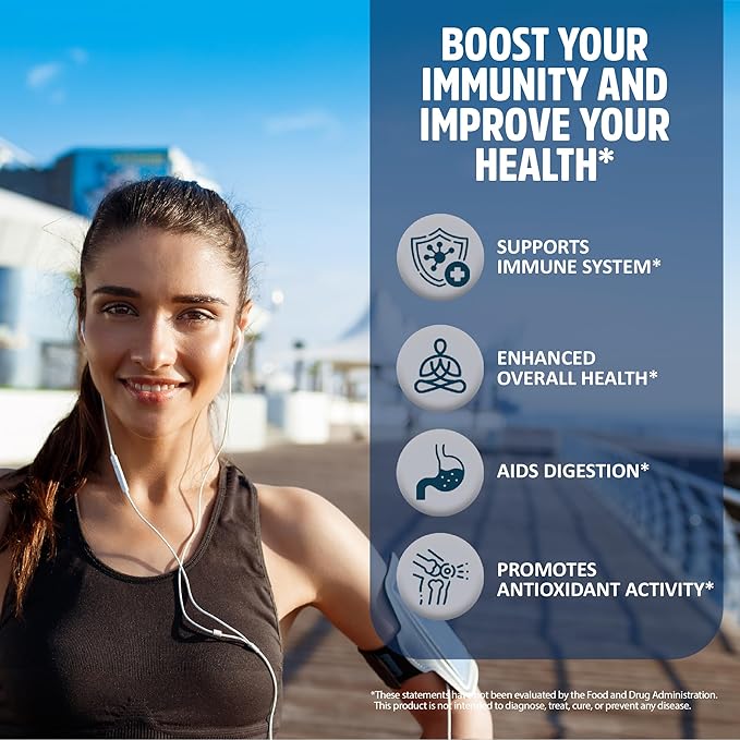 Immune Support Supplement 12 in 1 Complex with Vitamin C, D3, Zinc, Echinacea, Elderberry, Ginger, Turmeric. Immune Defend for Men & Women, Non-GMO, Gluten-Free, Vegan, USA (120 Capsules)