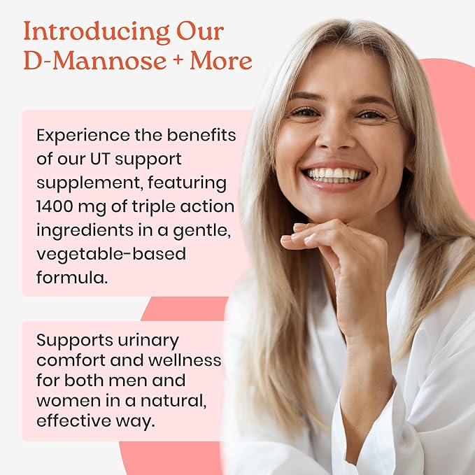 NewLife Naturals D-Mannose Capsules | w/Cranberry and Hibiscus Extracts | Natural Urinary Tract Health Supplement | 1400mg Pure Veggie Powder | 60 Veggie Capsules