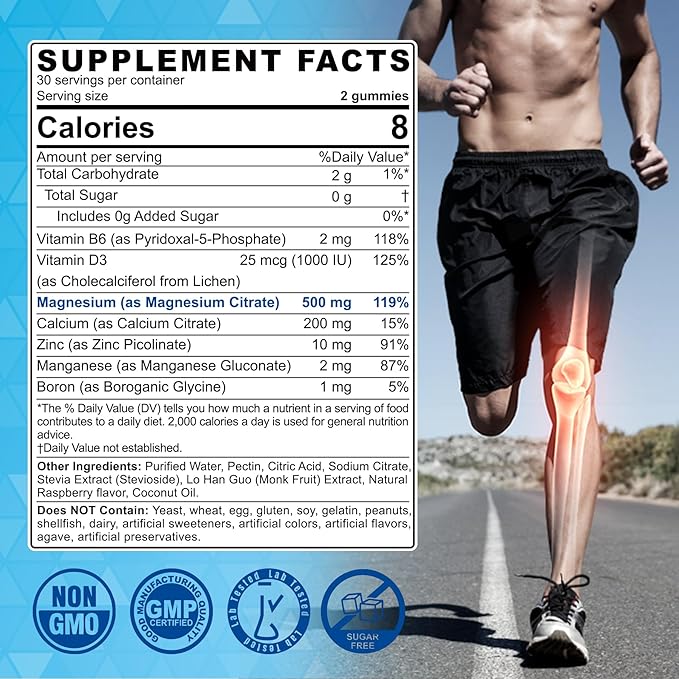 Sugar Free Magnesium Citrate Gummies 500mg for Women Men, Chelated Magnesium Supplement with B6 for Constipation | Calm Magnesium Gummies for Mood | Calcium Magnesium Zinc D3 Gummy for Bone & Muscle