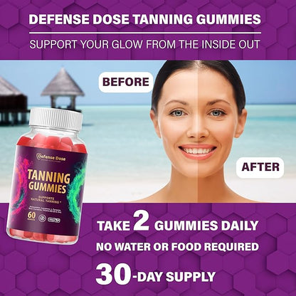 Tanning Gummies for Women - Self Tan Bronzing Melanin Supplement That Support a Natural Glow - Daily Oral Chews Skin Health Glow Up Sunless Tan with Vitamins Beta Carotene - No Sugar Vegan