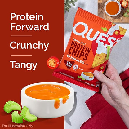 Quest Nutrition Tortilla Style Protein Chips, Buffalo Ranch, 19g of Protein, 4g Net Carbs, Gluten Free Protein Snack, 1.1 Ounce (Pack of 12)