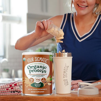 Four Sigmatic Organic Plant-Based Protein Powder | Clean Vegan Protein Elevated with Lion’s Mane, Chaga, Cordyceps and More for Brain Function and Immune Support | Peanut Butter, 21.16 oz