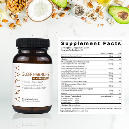 Sleep Harmony - Natural Sleep Supplement with Probiotics, Magnesium, Ashwagandha, Chamomile, GABA, Melatonin - Non-Habit Forming Supplement for Relaxation, Stress Relief, Better Sleep Aid