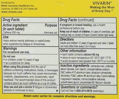 Vivarin Tablets Alertness Aid, 40 Count, Pack of 12 boxes