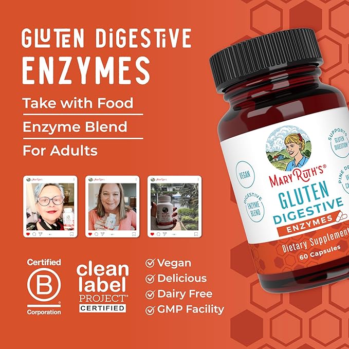 MaryRuth’s Gluten Digestive Enzymes | Up to 2 Month Supply | Proprietary Enzyme Blend | Vegan Pine-Based Capsules | Non-GMO | 60 Count