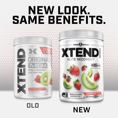Xtend Original BCAA Powder, 7g BCAAs and 2.5g L-Glutamine for Muscle Recovery Hydration and Lean Muscle, Sugar Free Intra and Post Workout Drink with Electrolytes, Strawberry Kiwi Splash, 30 Servings