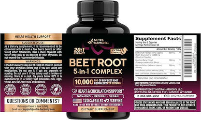 Beet Root 5-in-1 Complex Capsules - Healthy Blood Pressure Support Supplement** for Heart & Circulation Support - Olive Leaf, Hawthorn Berry & Hibiscus - for Men & Women - Made in USA, 120 Capsules
