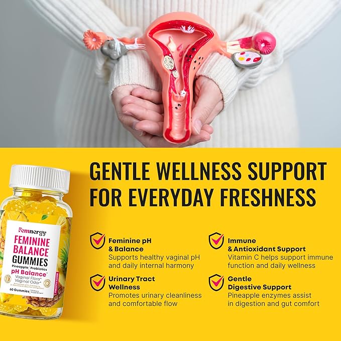 Feminine Balance Probiotic Gummies for Women - Vaginal Health & pH Balance Natural Gummy Supplement with Probiotics Pineapple Cranberry Vitamin C - Women's Healthy Odor & Flora Support - Gluten-Free