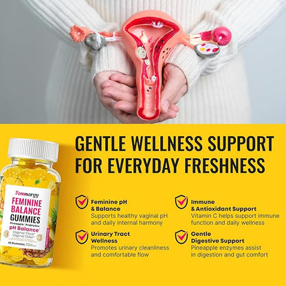 Feminine Balance Probiotic Gummies for Women - Vaginal Health & pH Balance Natural Gummy Supplement with Probiotics Pineapple Cranberry Vitamin C - Women's Healthy Odor & Flora Support - Gluten-Free