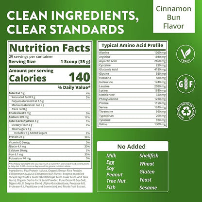 MRM Veggie Elite Performance Protein - Cinnamon Bun, Plant-Based Powder, 24g Protein per Serving with BCAAs & Digestive Enzymes, Clinically Tested - Vegan, Gluten-Free - 30 Servings