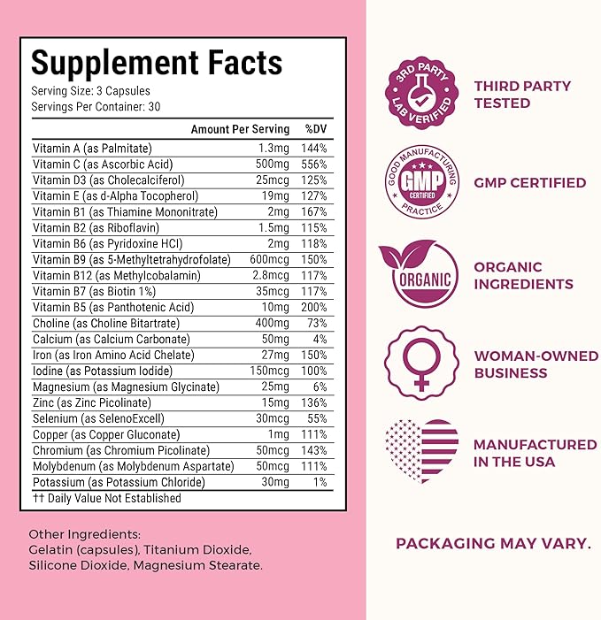 VITA-PCOS Prenatal Vitamins for Women – Multivitamins with Folic Acid, Iron, Choline & More – Essential Nutrients for Preconception, Pregnancy, and Baby’s Development – 90 Capsules, 1 Month Supply
