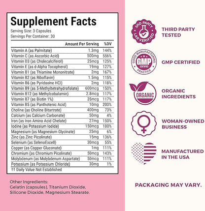 VITA-PCOS Prenatal Vitamins for Women – Multivitamins with Folic Acid, Iron, Choline & More – Essential Nutrients for Preconception, Pregnancy, and Baby’s Development – 90 Capsules, 1 Month Supply