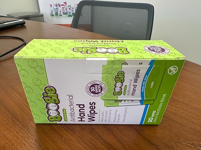 Boogie Antibacterial Hand Wipes, Alcohol Free, Hypoallergenic and Moisturizing Aloe, For Kids and Adults - 30 Wipes (Pack of 1)