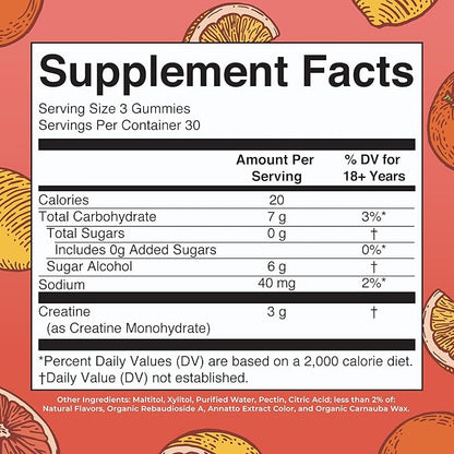 MaryRuth's Creatine Gummies | Creatine Monohydrate Gummies | 3g Creatine Per Serving | Creatine for Women & Men | Tangerine Citrus Flavor | Exercise | Workout | Sugar Free | Vegan | 90 Count
