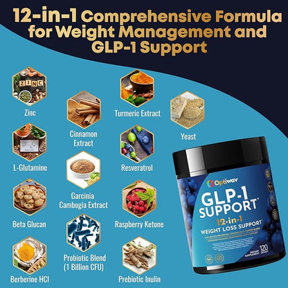 GLP-1 Support Probiotic Weight Loss Supplement - Women Men GLP1 Support with Berberine - Natural Daily Oral Appetite Suppressant Hunger Control Metabolism Fat Burn & Gut Health Support