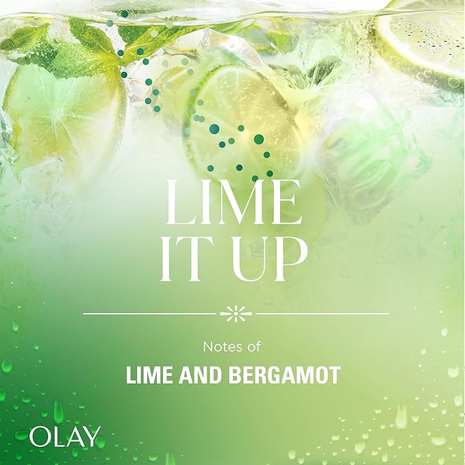 Olay Body Wash for Women, 24/7 Skin-Loving Freshness, Miami Mocktails, Plant Based Cleansers, Vitamin B3 & Antioxidant Blend, For All Skin Types, Lime It Up with Lime & Bergamot Scent, 22 fl oz