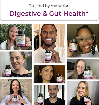 Resveratrol with Berberine Supplement For Gut Health Support | 120 Digestive Capsules For Women & Men | With Green Tea Extract, Star Anise, DGL, Grape Seed, Quercetin | Helps Ease Bloating & Digestion