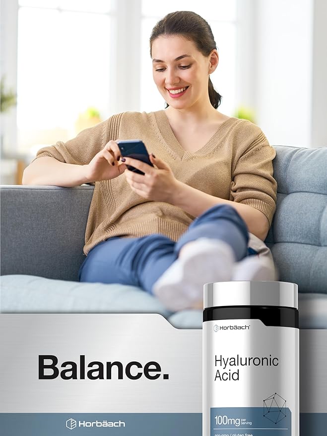 Horbäach Hyaluronic Acid Supplement | 100mg | 120 Capsules | Non-GMO, Gluten Free