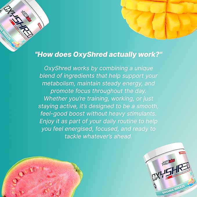 EHP Labs OxyShred Pre Workout Powder - Preworkout Powder with L Glutamine & Acetyl L Carnitine, Energy Boost Drink - Bahama Breeze/Beach, 60 Servings