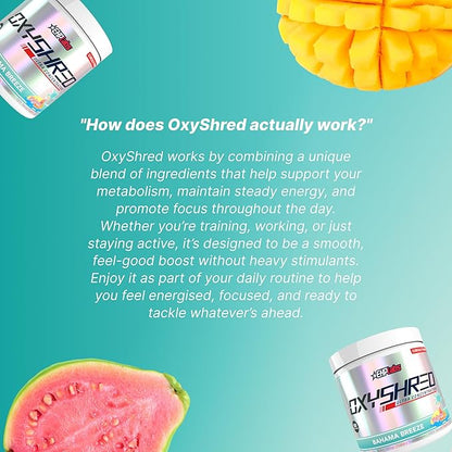EHP Labs OxyShred Pre Workout Powder - Preworkout Powder with L Glutamine & Acetyl L Carnitine, Energy Boost Drink - Bahama Breeze/Beach, 60 Servings