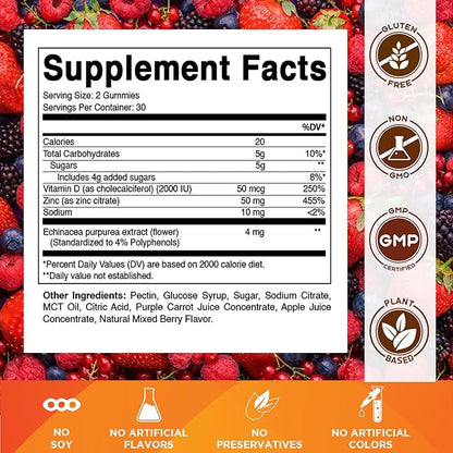 Vitamatic Zinc 50mg Gummies – 60 Vegan Gummies – Gluten-Free – 4 Pack