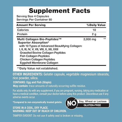 NeoCell Multi Collagen Peptides Capsules | 360 Pills | 10 Types of Advanced Bio-Peptides | Superior Absorption | Grass Fed Complex Supplement | for Women and Men