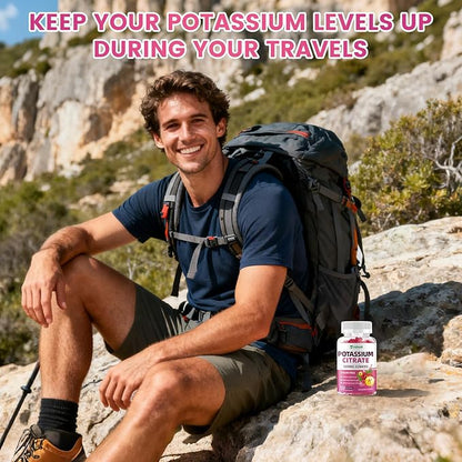 Potassium Citrate Gummies 1200mg, Sugar-Free Potassium Supplement for Adults Women & Men, Supports Leg Cramps & Muscle & Heart Health, Vegan, Gluten Free - Raspberry Flavor (120 Count)
