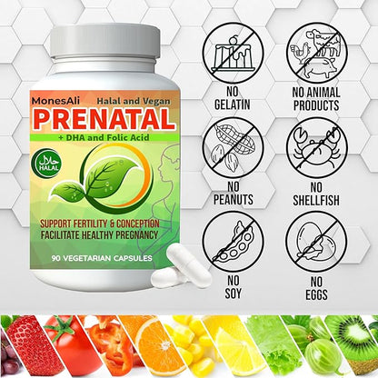 Prenatal Vitamins for Women | Postnatal | Vegan, Halal Gelatin Free | with Folate, Iron & Biotin | Supports Pregnancy, Postpartum Energy & Hair Health, 90 Capsules