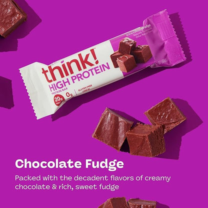 think! Protein Bars, High Protein Snacks, Gluten Free, Kosher Friendly, Chocolate Fudge, Nutrition Bars, 2.1 Oz per Bar, 10 Count (Packaging May Vary)