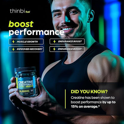 Thinbi Creatine Gummies Monohydrate Complex 10,000mg for Men & Women -120 Gummies Advanced Formula W/L-Taurine + Vitamin B12 for Muscle Strength, Muscle Builder, Energy Boost, Pre-Workout Supplement