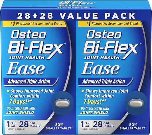 Osteo Bi-Flex Ease Mini Tablet Triple Action UC-II Collagen Supplement with Vitamin D, Improve Joint Function, Strength, Flexibility, Mobility 28 Mini Tabs, 2 Pack
