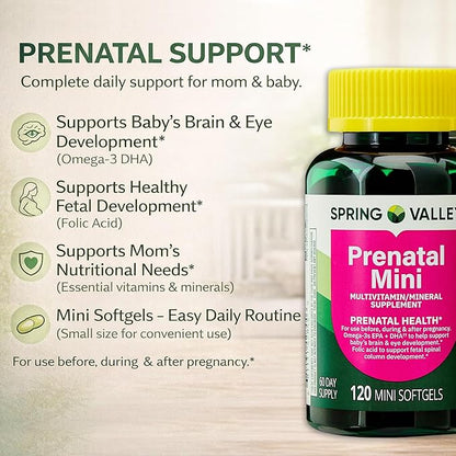Spring Valley Mini Prenatal Vitamins for Women Softgels Bundle with Luall's 45 Diabetes Decoded. Mini Prenatal Vitamins for Women 120 Soft Gels