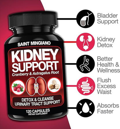 Kidney Support Cleanse Detox & Repair -120 Capsules - Cranberry & Astragalus Root Pills for Women and Men | High Strength Stone Remover Supporting Urinary Tract & Bladder Health