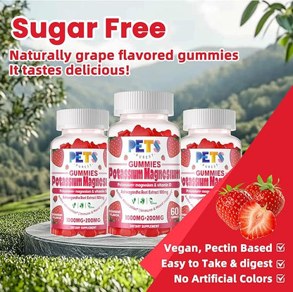 Potassium Magnesium Gummies - High Absorption Magnesium Glycinate & Potassium Citrate Plus Omega 3, B6, D3, K2 & Calcium - Chewable Gummy for Leg Cramps, Immunity & Energy Strawberry 120 Gummies