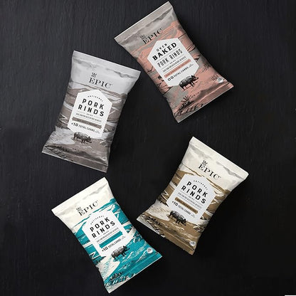 EPIC Sea Salt and Vinegar Pork Rinds, Keto Friendly, Protein Snacks, 2.5 oz (Pack of 4)