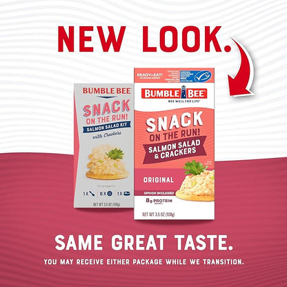 Bumble Bee Snack On The Run Salmon Salad with Crackers Kit - Ready to Eat Protein Snack Pack - 8g Protein per Box - Wild Caught MSC Certified Seafood (Pack of 4)