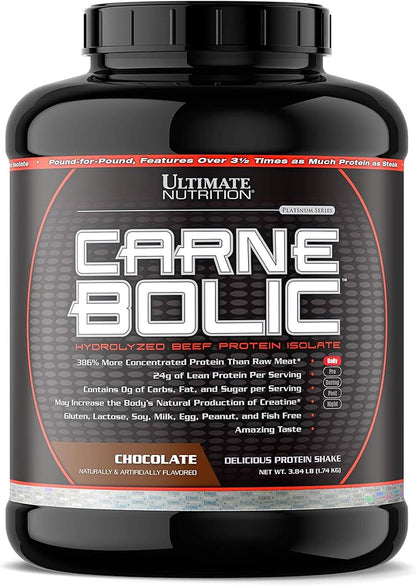 Ultimate Nutrition Carne BolicBeef Protein Powder, Lactose Free Protein Shakes, Paleoand Keto Friendlywith No Sugar or Carb, Low Calorie Isolate Powder, Hydrolized Protein, 60 Servings, Chocolate