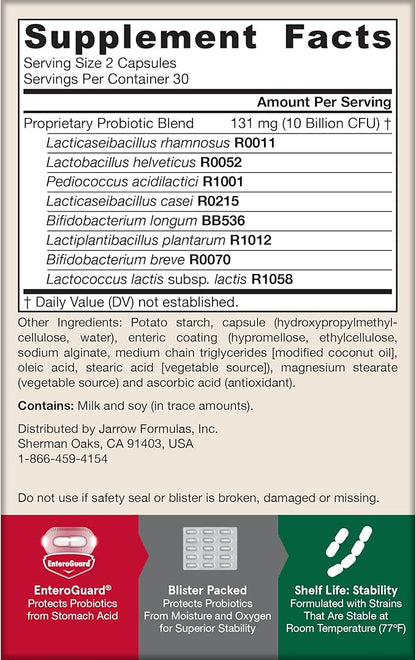 Jarrow Formulas Jarro Dophilus Probiotics 10 Billion CFU - Probiotic Supplement Capsules for Digestive Health & Gut Health for Women and Men, 60 Veggie Capsules, Up to 30 Days, Shelf Stable
