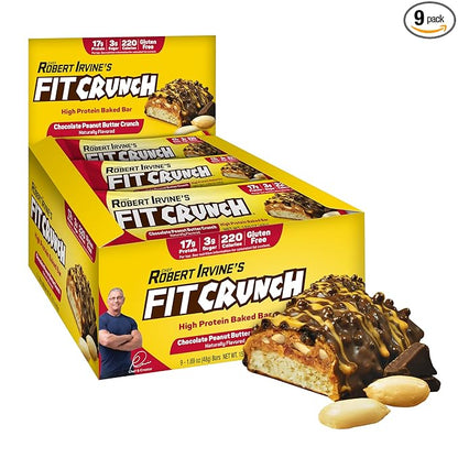 FITCRUNCH Snack Size Protein Bars, 6-Layer Baked Bar, 3g of Sugar, Gluten Free & Soft Cake Core (9 Bars, Peanut Butter Crunch)