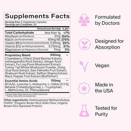Ladywell Daily Hormone Balance Capsules | Natural Cycle Support for Women | Supports Mood, Bloating, Cramps, Skin Health & Cravings | with Chasteberry, B Vitamins, Ashwagandha, Saffron & More | 60 Ct