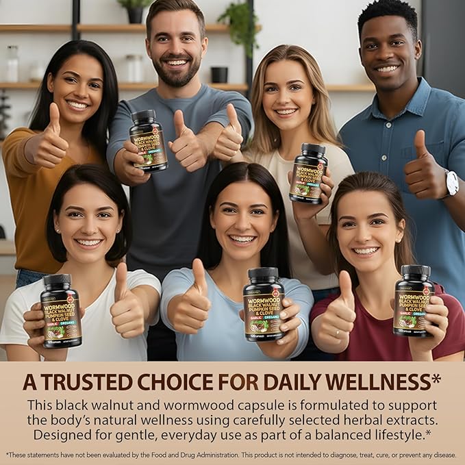 Wormwood Black Walnut Clove Cleanse for Humans - Natural Gut Cleanse & Digestive Health with Pumpkin Seed Garlic Oregano Neem Papaya Turmeric Diatomaceous Earth Probiotic Supplement Vegan Capsules